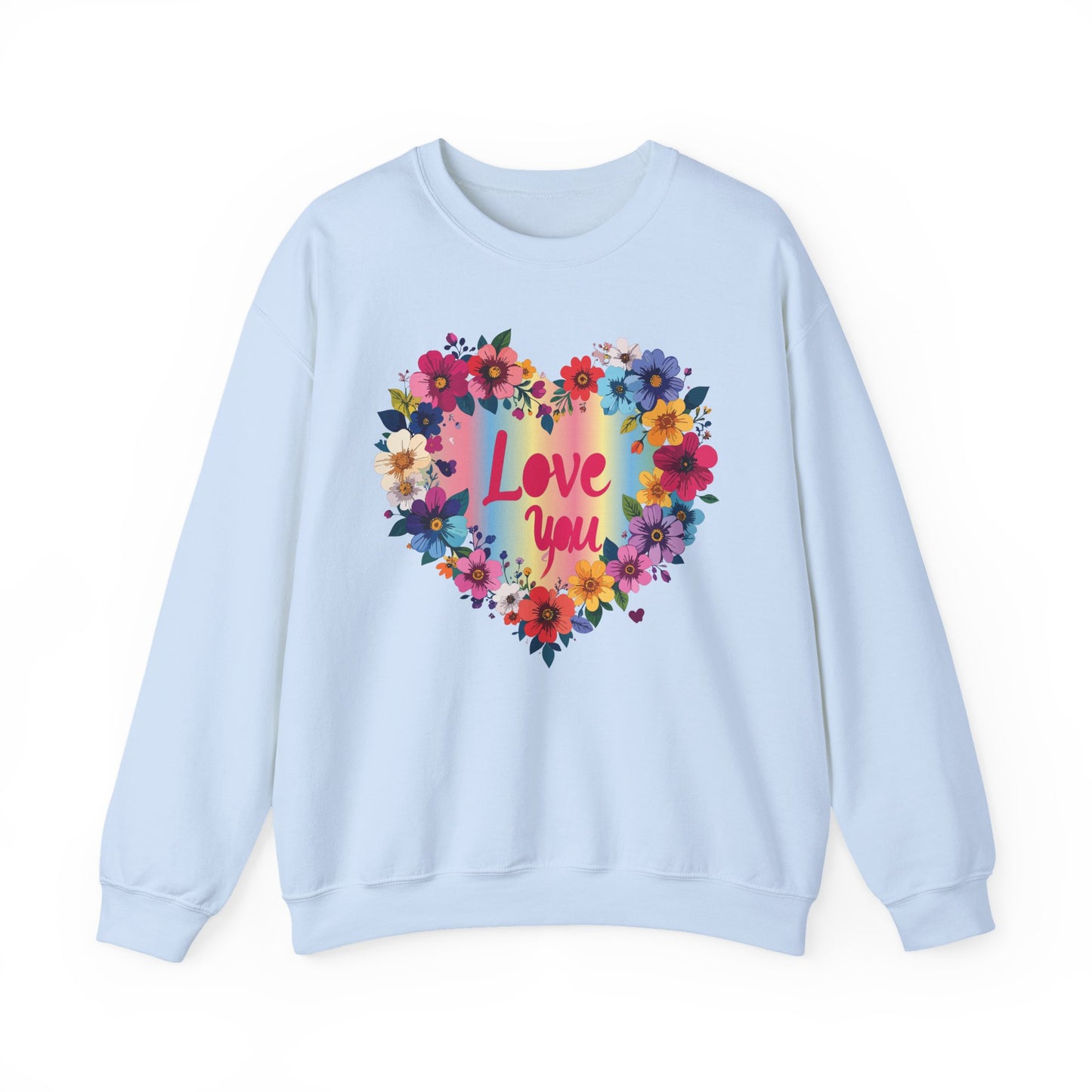 Valentines Day Floral Heart Sweatshirt Unisex Crewneck Floral Love You Gildan 18000 Heavy Blend