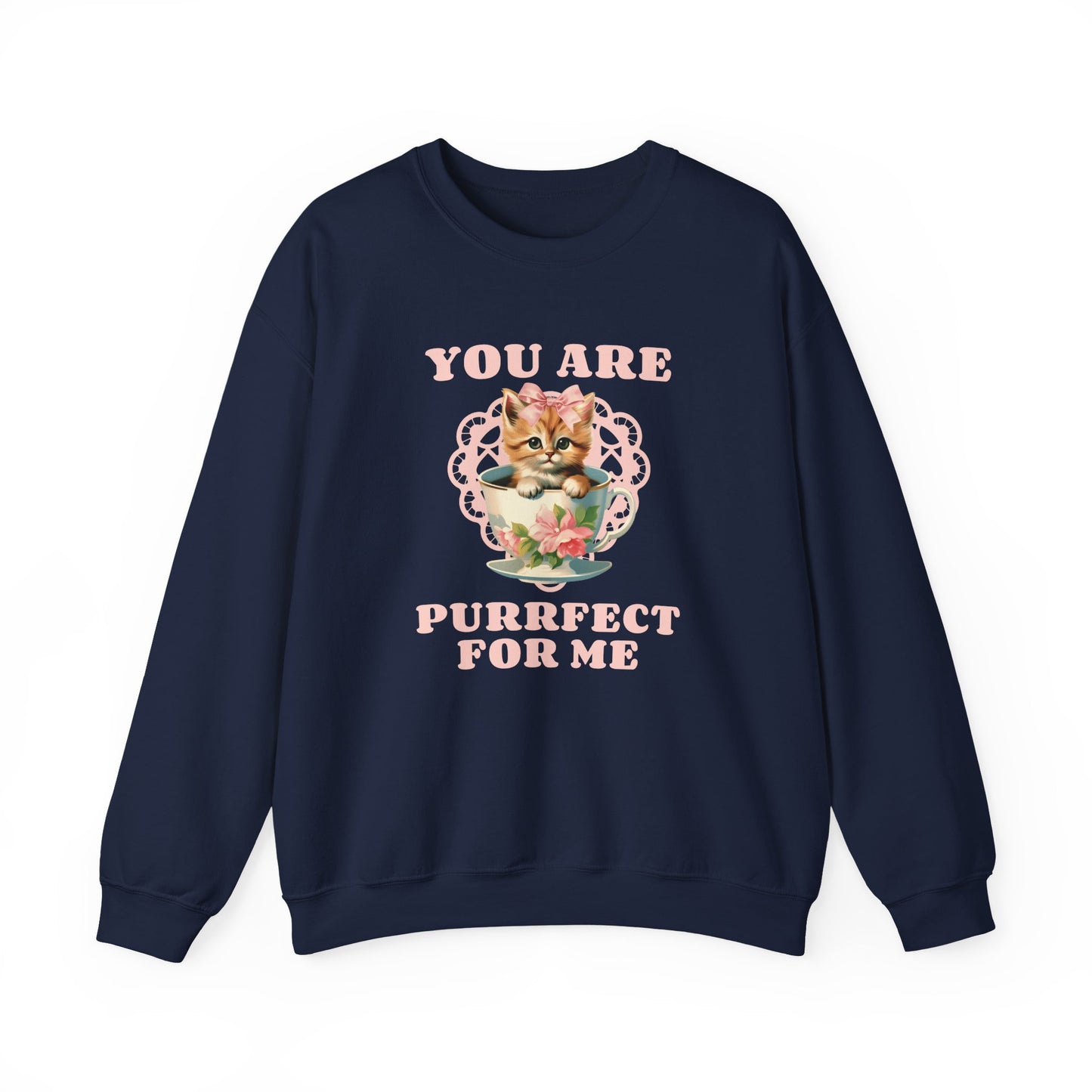 Cat Sweatshirt With Heart Print Valentines Day Unisex 50 50 Cotton Poly Crewneck