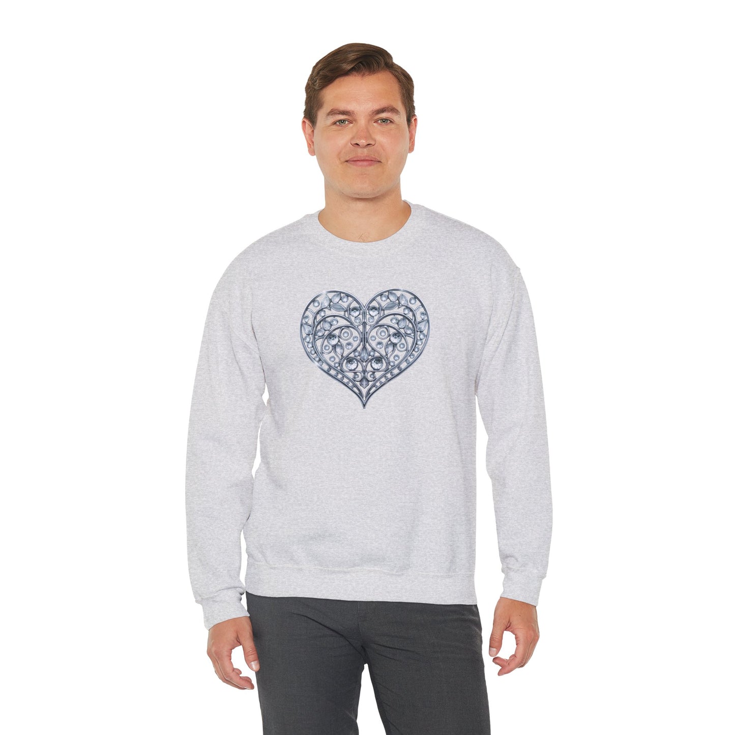 Big Crystal Heart Sweatshirt Unisex Fifty Fifty Cotton Poly Crewneck Valentines Day Sweatshirt