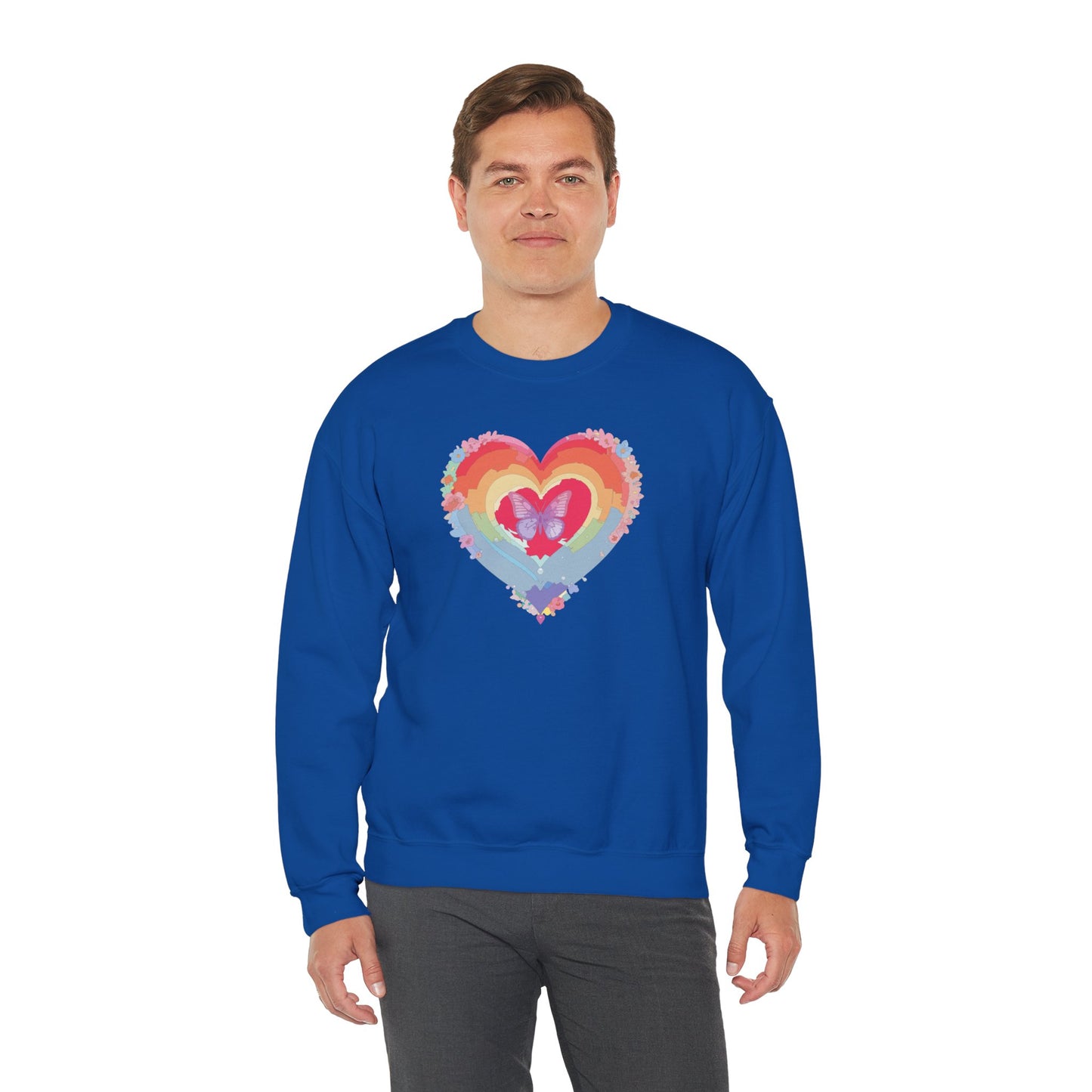 Rainbow Heart Floral Sweatshirt For Valentines Day Unisex Heavy Blend Crewneck Warm