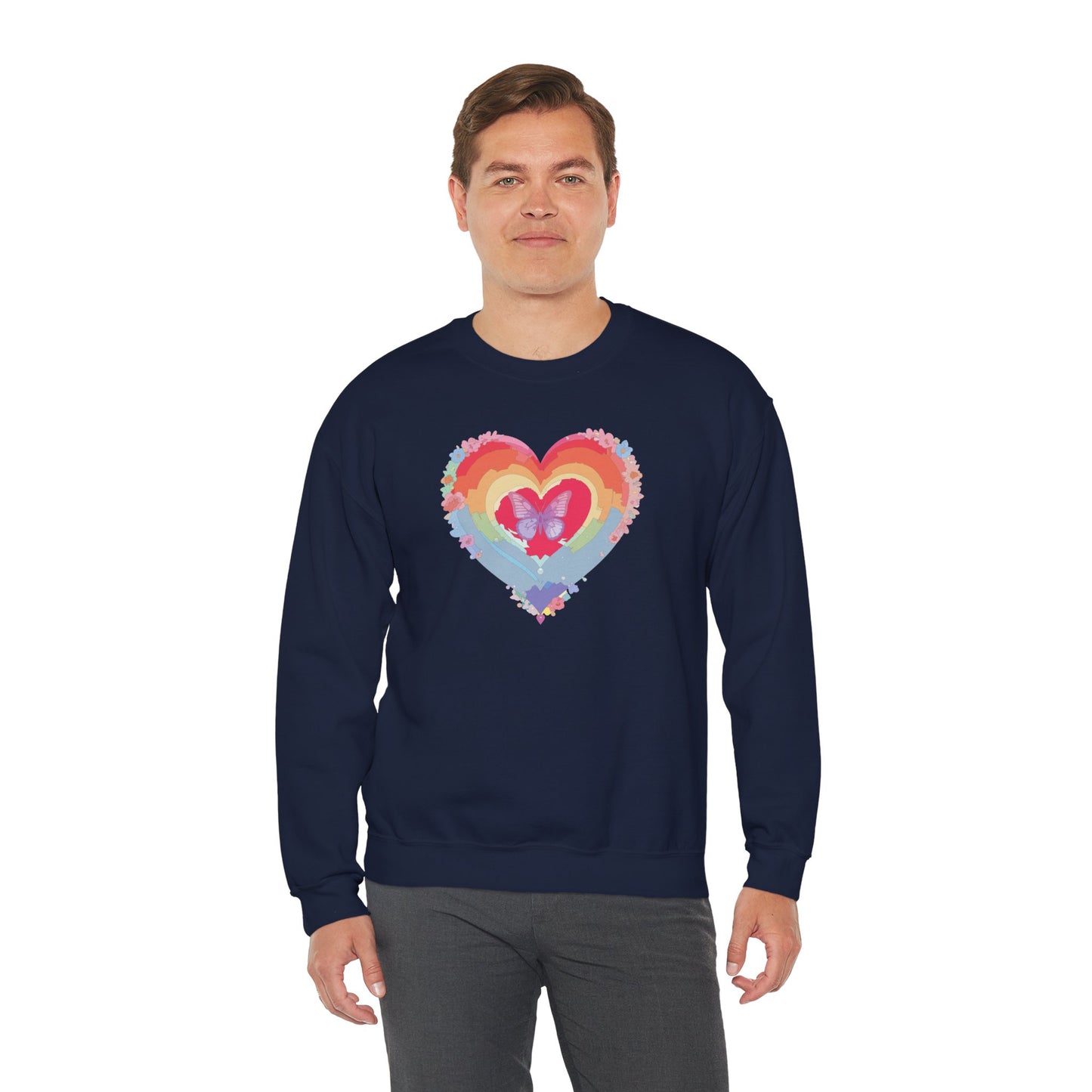 Rainbow Heart Floral Sweatshirt For Valentines Day Unisex Heavy Blend Crewneck Warm