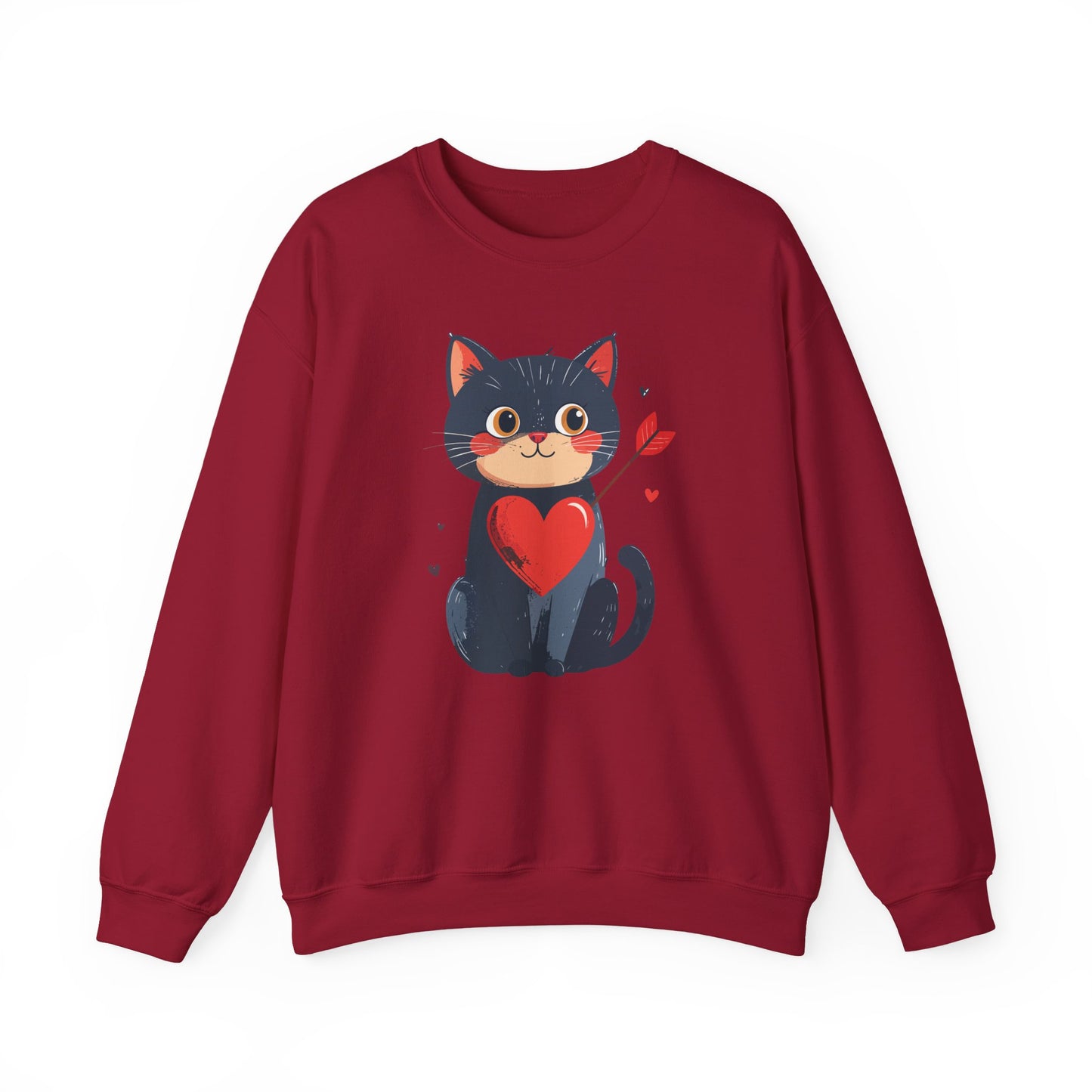 Cat Heart Sweatshirt Unisex Valentines Day Fifty Fifty Cotton Poly 8 Oz Heavy Blend