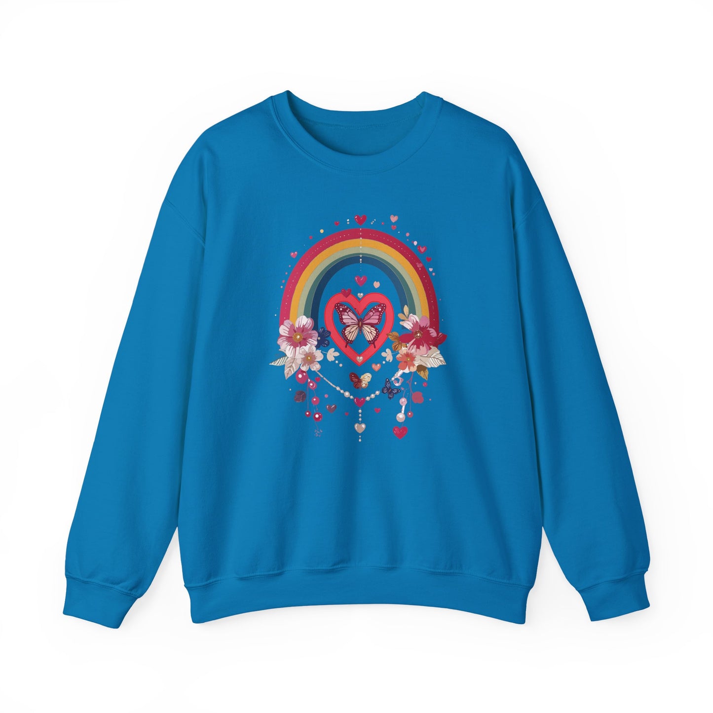 Rainbow Heart Floral Unisex Sweatshirt Crewneck Love Valentine's Day Graphic Gildan 18000