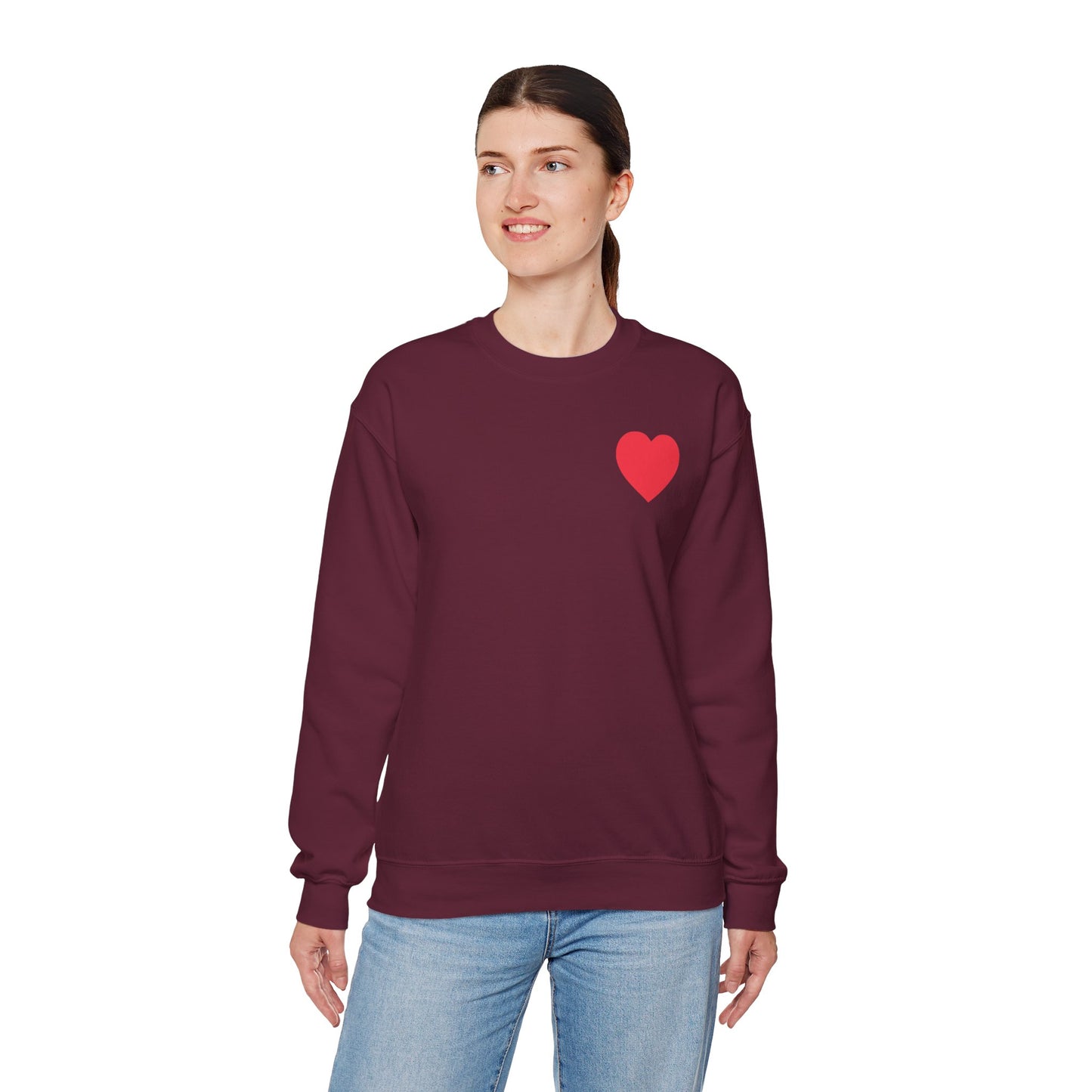 Small Red Heart Sweatshirt Unisex Love Design Gildan 18000 Heavy Blend Crewneck Valentines Day