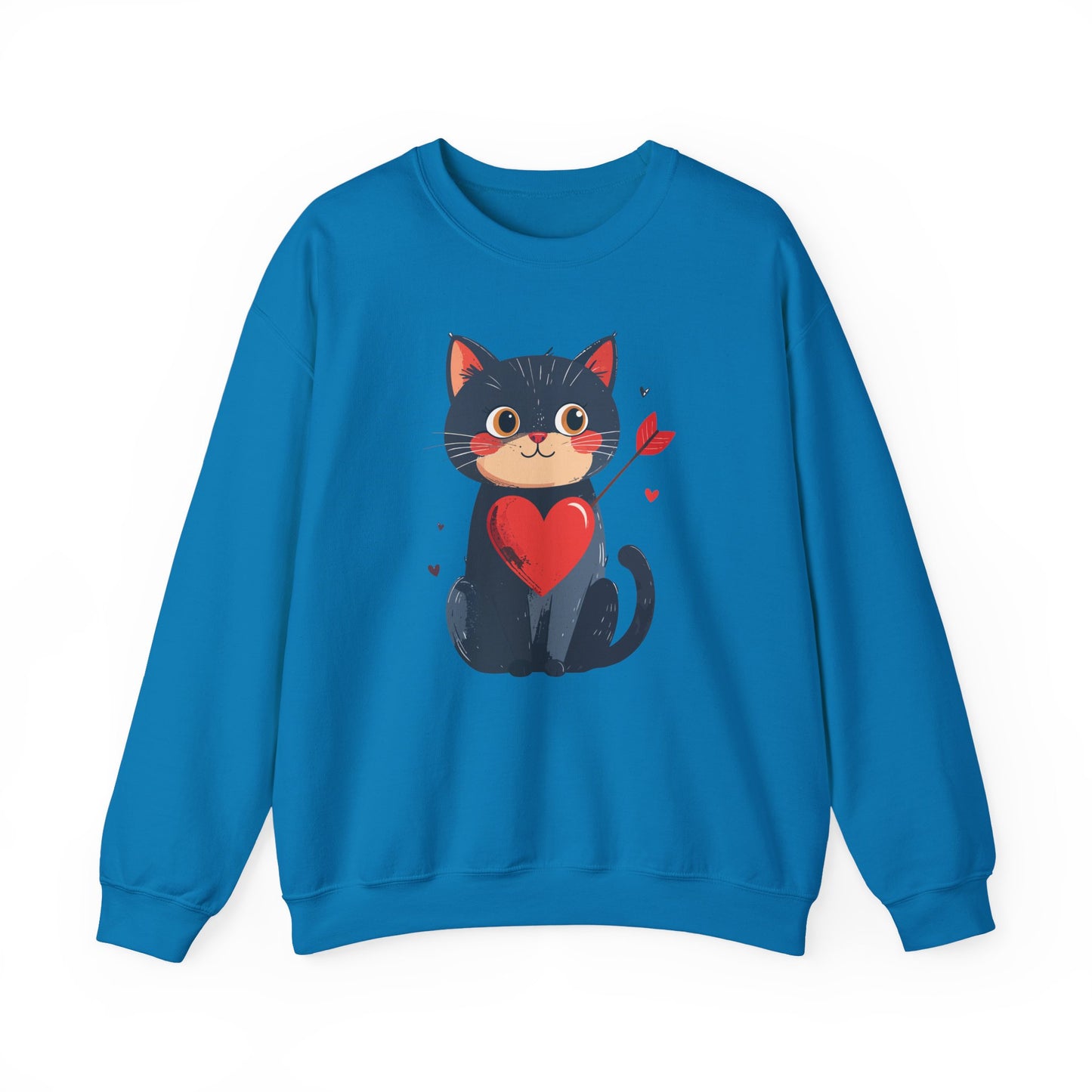 Cat Heart Sweatshirt Unisex Valentines Day Fifty Fifty Cotton Poly 8 Oz Heavy Blend