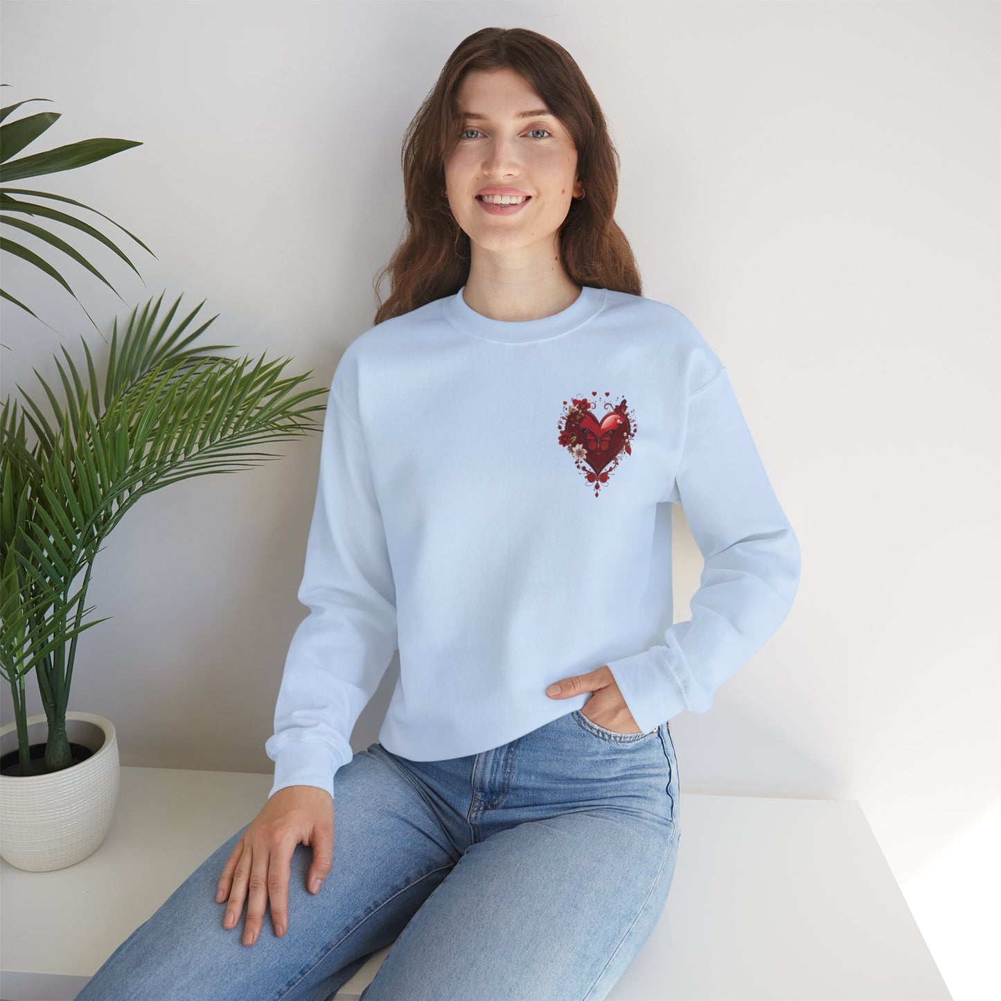 Floral Red Heart Sweatshirt Unisex Valentines Day Love Print Cozy Heavy Blend Crewneck