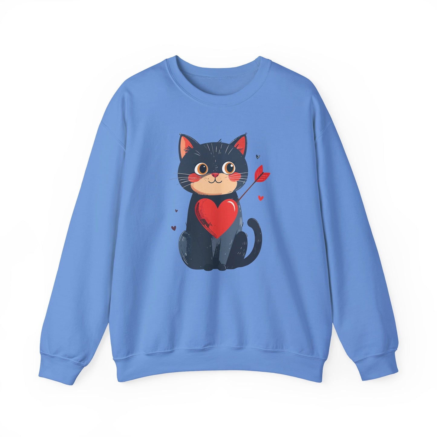 Cat Heart Sweatshirt Unisex Valentines Day Fifty Fifty Cotton Poly 8 Oz Heavy Blend