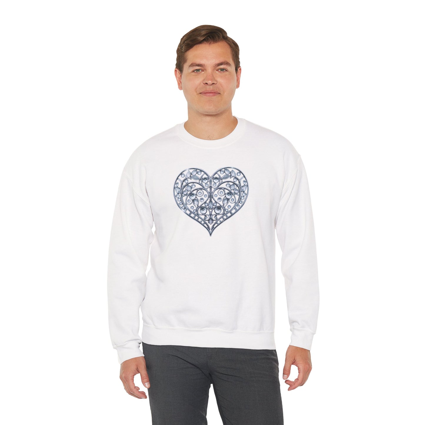 Big Crystal Heart Sweatshirt Unisex Fifty Fifty Cotton Poly Crewneck Valentines Day Sweatshirt
