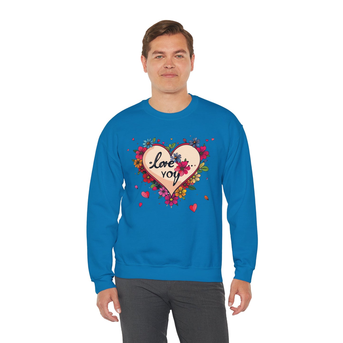 Floral Heart Love Sweatshirt Floral Heart Valentines Day Unisex Crewneck Fifty Fifty Cotton Polyester