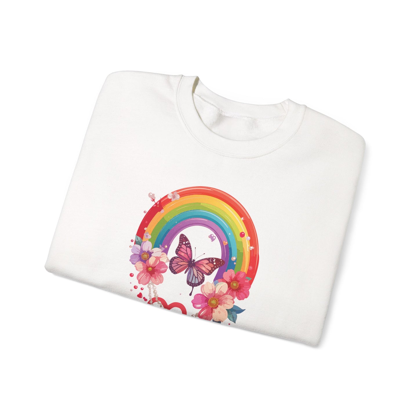 Rainbow Heart Floral Sweatshirt Unisex Valentines Day Love Gift Gildan 18000 Sweatshirt