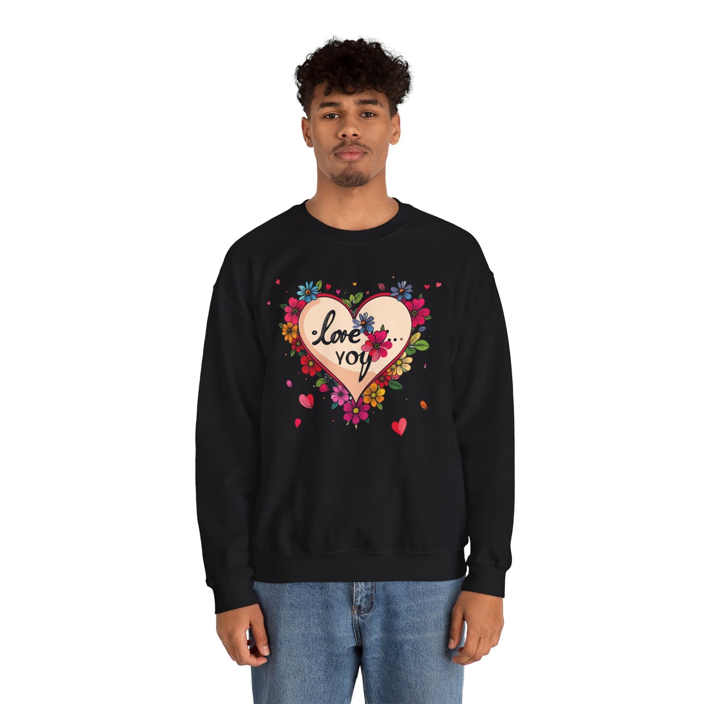 Floral Heart Love Sweatshirt Floral Heart Valentines Day Unisex Crewneck Fifty Fifty Cotton Polyester