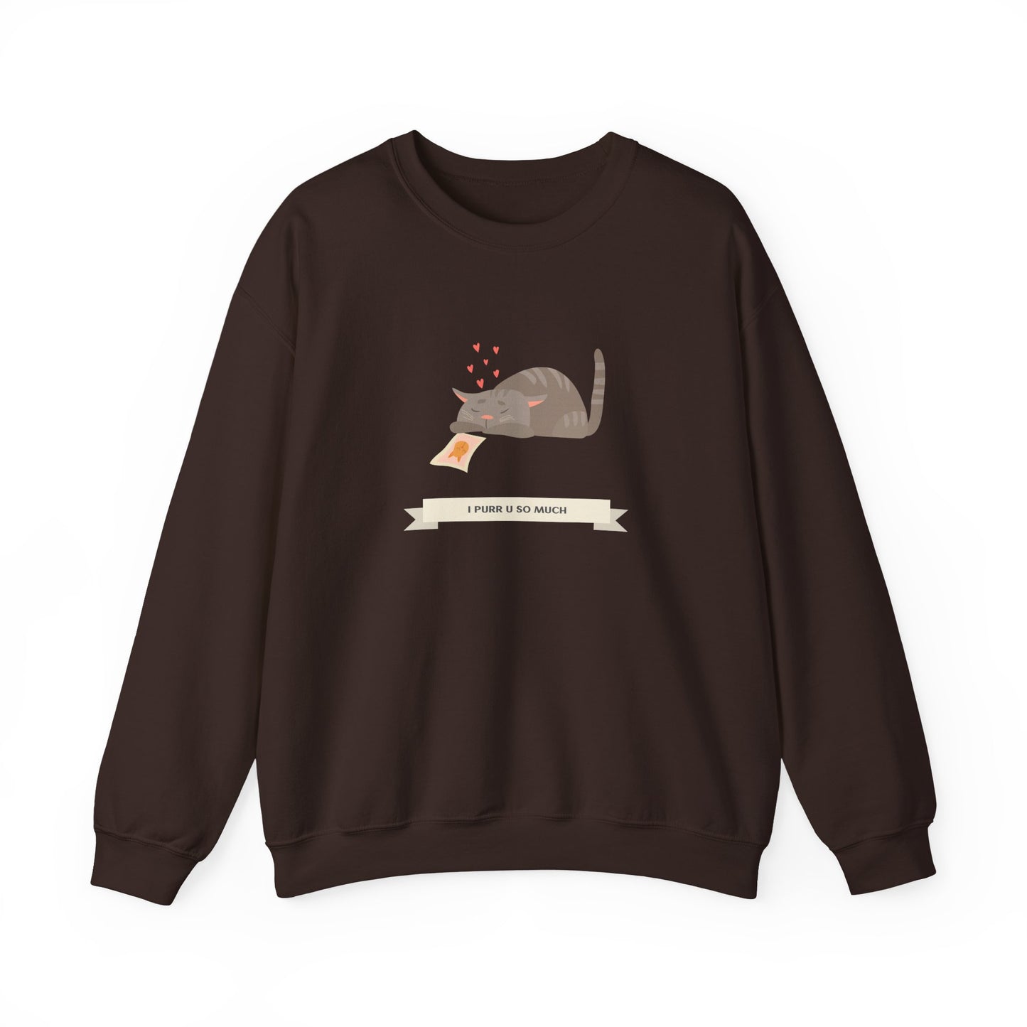 Cat Heart Sweatshirt Unisex 50/50 Cotton Poly Valentine Day Crewneck Gildan 18000