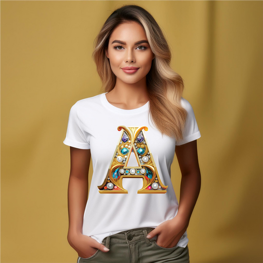 Letter Shirt, Shirt with Letters, Tee Shirt with Gold Letters