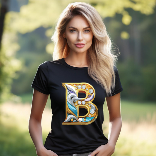Letter Shirt, Shirt with Letters, Tee Shirt with Gold Letters