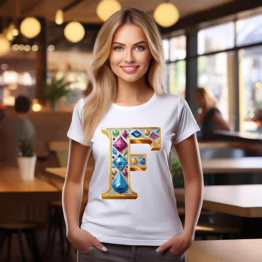 Letter Shirt, Shirt with Letters, Tee Shirt with Gold Letters