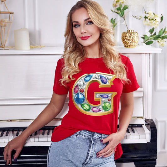 Letter Shirt, Shirt with Letters, Tee Shirt with Gold Letters