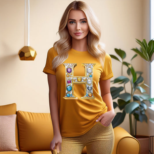 Letter Shirt, Shirt with Letters, Tee Shirt with Gold Letters