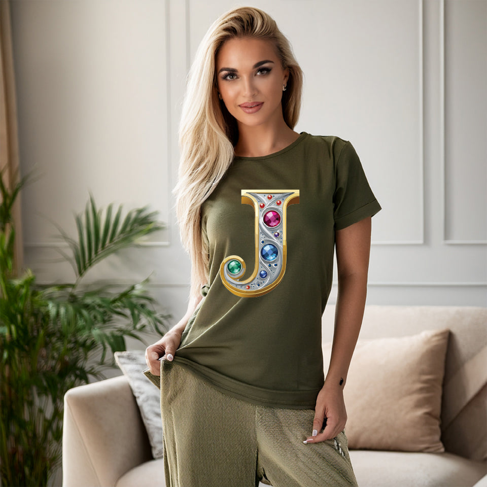 Letter Shirt, Shirt with Letters, Tee Shirt with Gold Letters
