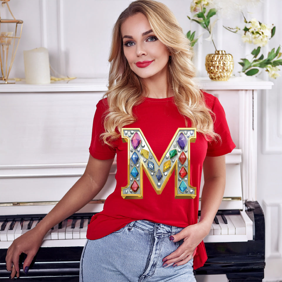 Letter Shirt, Shirt with Letters, Tee Shirt with Gold Letters