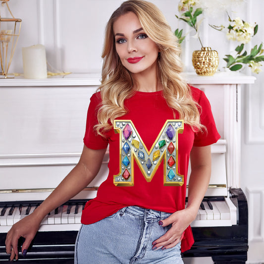 Letter Shirt, Shirt with Letters, Tee Shirt with Gold Letters