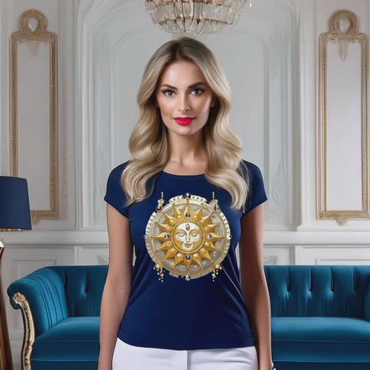 Sun Shirt, Shirt with Sun, Tee Shirt with Gold Sun