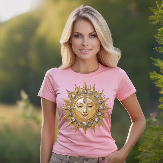 Sun Shirt, Shirt with Sun, Tee Shirt with Gold Sun
