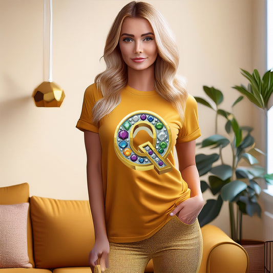 Letter Shirt, Shirt with Letters, Tee Shirt with Gold Letters