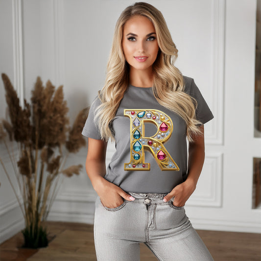 Letter Shirt, Shirt with Letters, Tee Shirt with Gold Letters