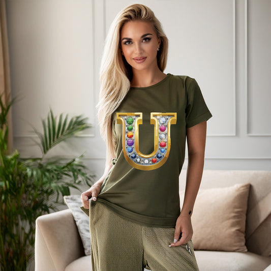 Letter Shirt, Shirt with Letters, Tee Shirt with Gold Letters