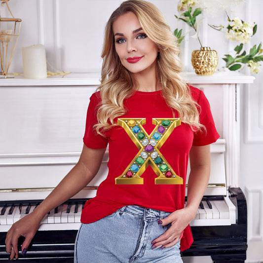 Letter Shirt, Shirt with Letters, Tee Shirt with Gold Letters